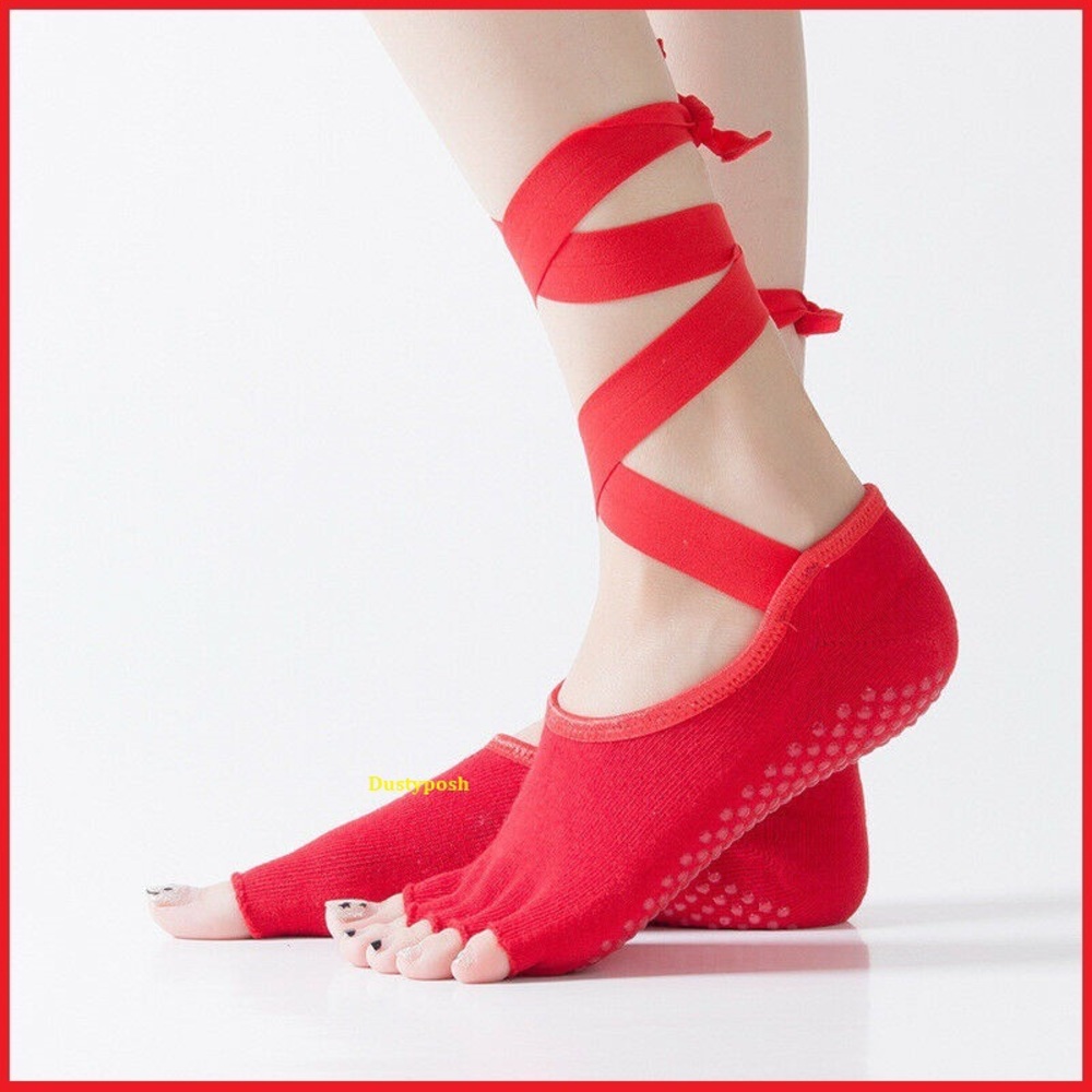 Bandage Yoga Socks Pair Non-slip 5 Toe Tie Ballet